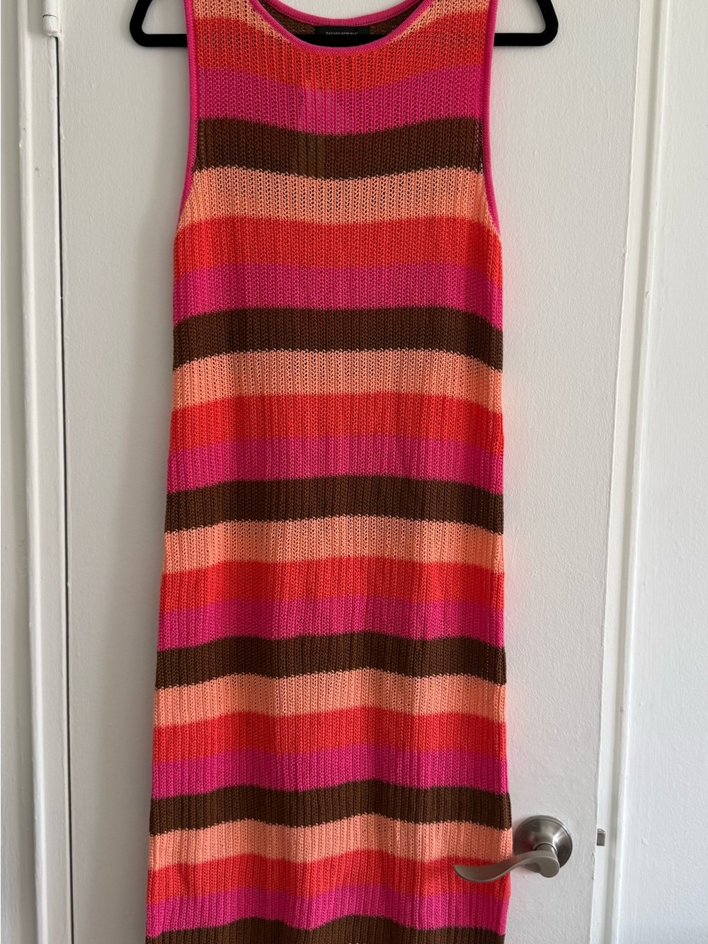 Banana Republic Striped Knit Sleeveless Midi Dress - Pink, Coral, Brown